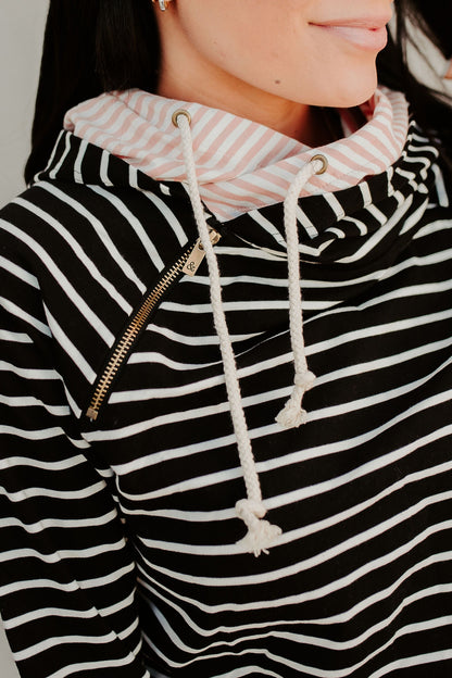 Ampersand Avenue Doublehood™ Sweatshirt - Line It Up Black & Pink