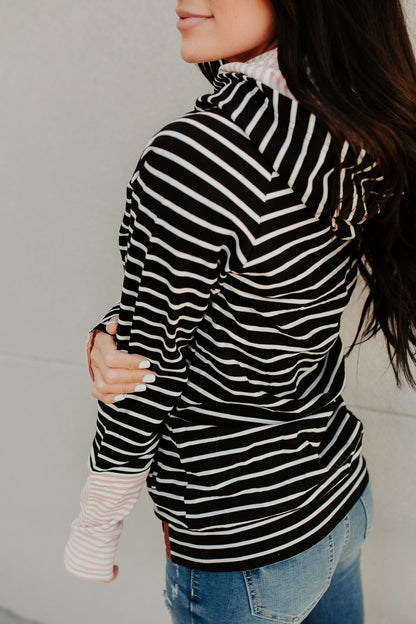 Ampersand Avenue Doublehood™ Sweatshirt - Line It Up Black & Pink