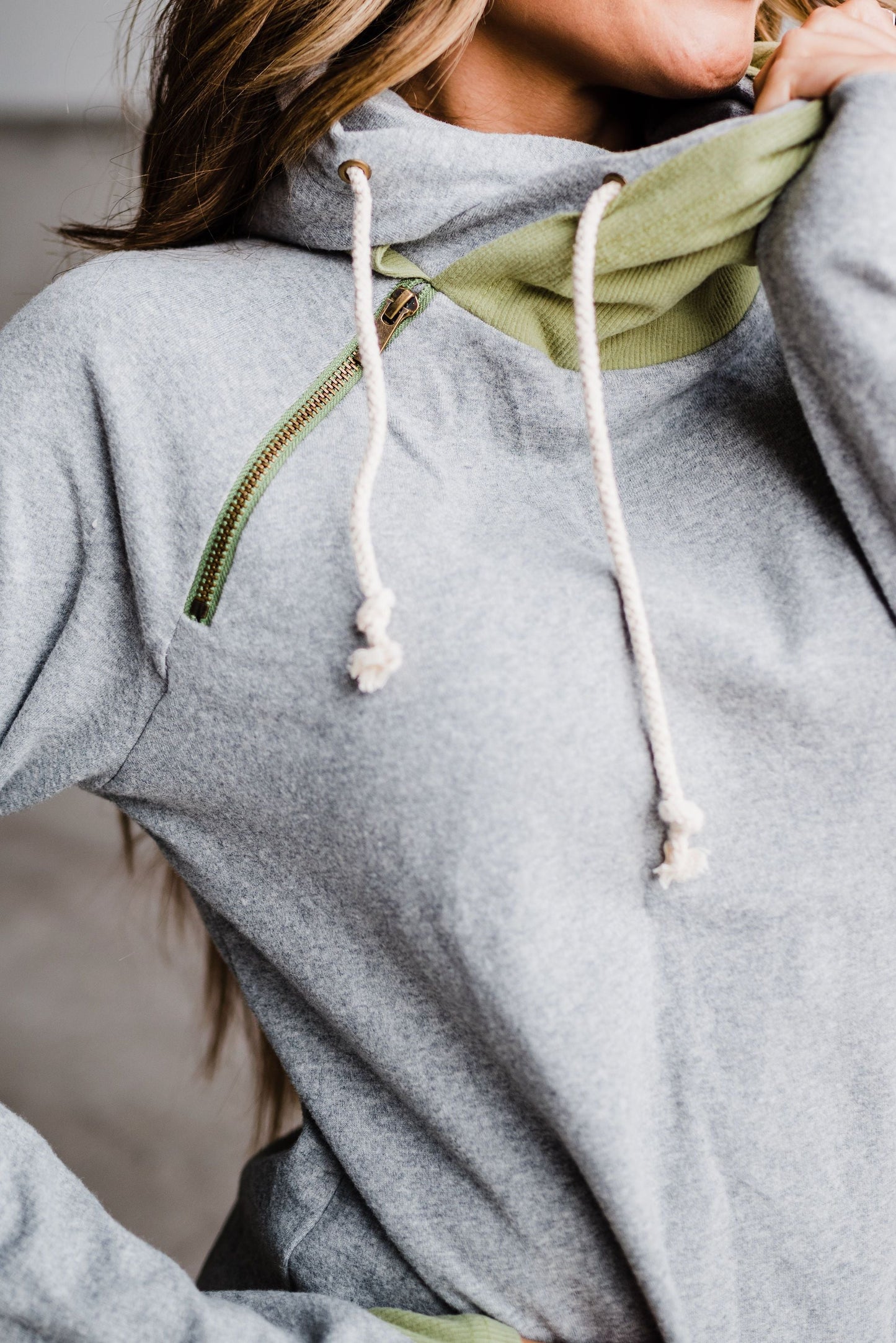 Ampersand Avenue Doublehood™ Sweatshirt - Ribbed Elbow Patch - Pistachio