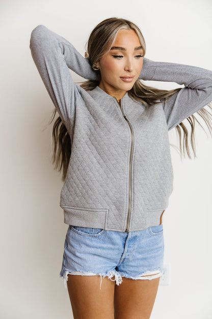 Ampersand Avenue Quilted Bomber Jacket - Grey
