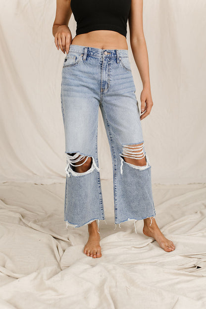 Ampersand Avenue 518 Denim - Heavy Distressed Wide Leg Crop Jeans