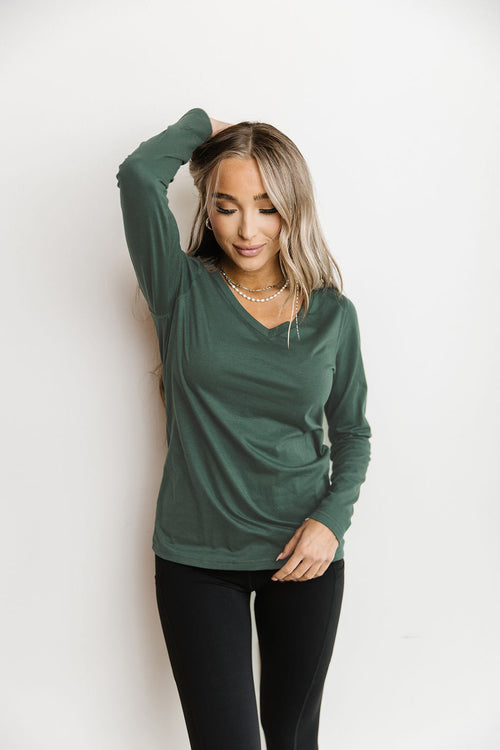 Ampersand Avenue Long Sleeve Vneck Lulu Tee - Green
