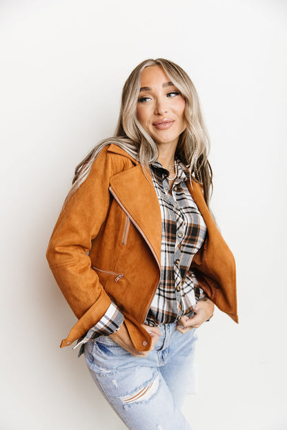 Ampersand Avenue Vegan Suede Moto Jacket - Camel