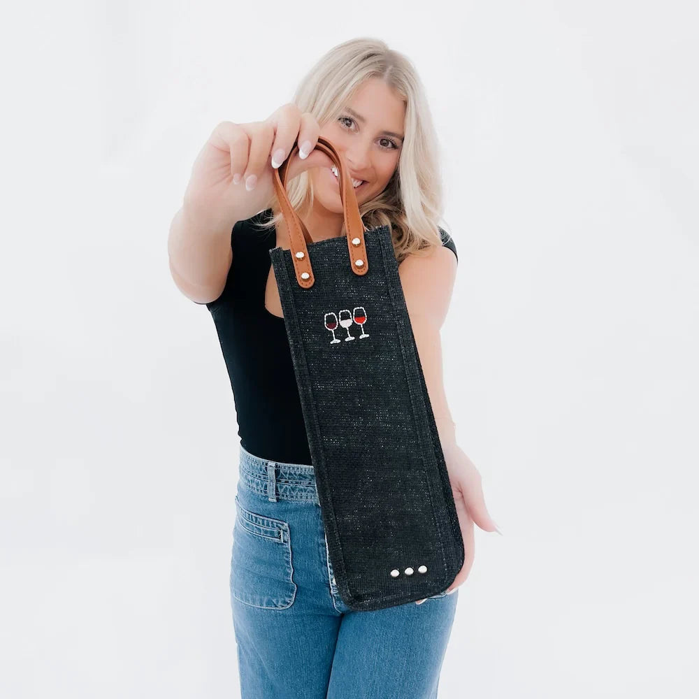 Canvas Reusable Wine Tote - Wine Glasses